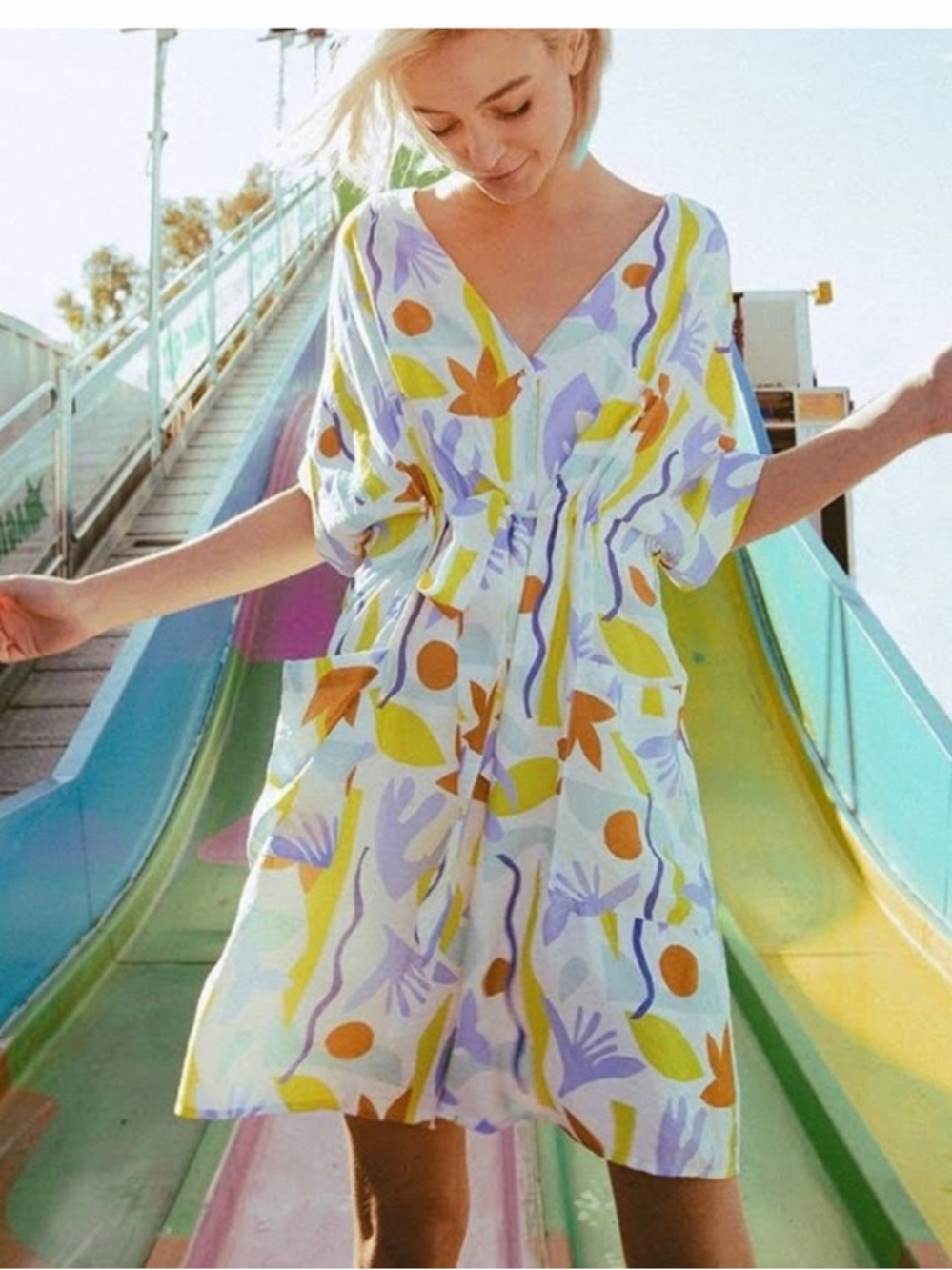 Lulu Sidonio tropical print button front dress Sz L